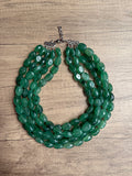 Green Acrylic Beaded Multi Strand Chunky Statement Necklace - Lauren