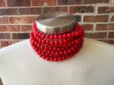 Red Choker Beaded Acrylic Multi Strand Statement Necklace - Alana