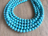 Turquoise Blue Howlite Stone Chunky Multi Strand Statement Necklace - Alana