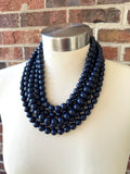 Navy Blue Big Acrylic Beaded Chunky Multi Strand Necklace - Alana