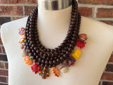 Thanksgiving Fall Acrylic Pendant Multi Strand Statement Necklace