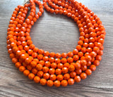 Orange Faceted Beaded Acrylic Lucite Multi Strand Statement Necklace - Evelyn
