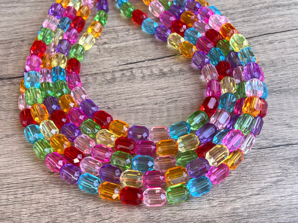 Multi Color Faceted Lucite Acrylic Bead Chunky Statement Necklace Jewelry Women - Leslie