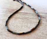 Tigers Eye Hematite Gray Brown Beaded Mens Necklace - Wyatt