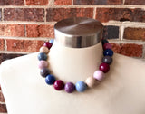 Multi Color Choker Acrylic Beaded Short Lucite Statement Necklace - Betty