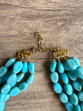 Turquoise Blue Acrylic Beaded Multi Strand Statement Necklace -