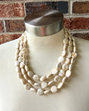 Cream Brown Acrylic Beaded Multi Strand Statement Necklace - Missy