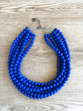 Cobalt Blue Acrylic Lucite Bead Chunky Multi Strand Statement Necklace - Alana