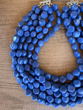 Cobalt Blue Acrylic Beaded Multi Strand Statement Necklace - Julianna