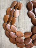 Brown Wood Beaded Boho Statement Chunky Multi Strand Necklace - Miranda