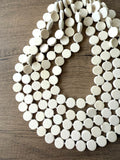 White Ivory Beaded Wood Multi Strand Chunky Statement Necklace - Charlotte