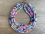 Colorful Acrylic Beaded Multi Strand Chunky Statement Necklace - Alana