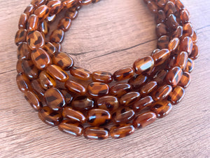 Tortoise Shell Statement Necklace Lucite Beaded Necklace Chunky Necklace - Lauren
