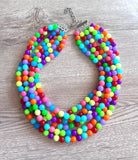 Neon Multi Color Chunky Multi Strand Bead Statement Necklace - Alana