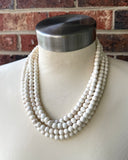 White Stone Magnesite Beaded Chunky Multi Strand Statement Necklace - Michelle