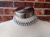 Silver Choker Matte Beaded Acrylic Chunky Multi Strand Statement Necklace - Alana
