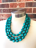 Teal Green Lucite Acrylic Bead Statement Chunky Necklace - Penelope