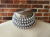 Silver Choker Matte Big Beaded Acrylic Chunky Multi Strand Statement Necklace - Alana