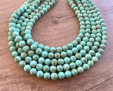 Green Turquoise Beaded Chunky Multi Strand Statement Necklace - Alana