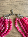 Pink & White Acrylic Beaded Multi Strand Statement Necklace | Alana | DLD Jewelry