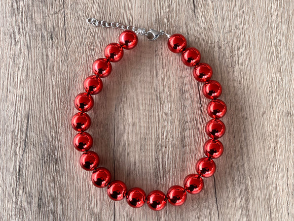 Shiny Red Acrylic Beaded Short Lucite Statement Necklace - Betty