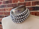 Silver Choker Matte Big Beaded Acrylic Chunky Multi Strand Statement Necklace - Alana