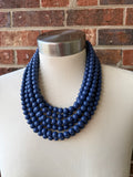 Blue Acrylic Beaded Chunky Multi Strand Statement Necklace - Alana