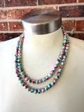 Multi Color Beaded Chunky Stone Multi Strand Statement Necklace - Michelle