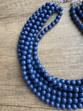 Blue Acrylic Beaded Chunky Multi Strand Statement Necklace - Alana