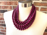 Dark Red Big Acrylic Beaded Chunky Multi Strand Necklace - Alana