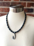Mens Fishing Hook Beaded Necklace Pendant Stone Necklace - Angler