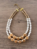 White Gold Statement Beaded Wood Chunky Multi Strand Necklace - Riley