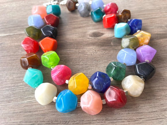 Multi Color Lucite Statement Chunky Beaded Acrylic Necklace - Ashley