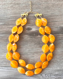 Orange White Acrylic Bead Chunky Multi Strand Statement Necklace - Krista