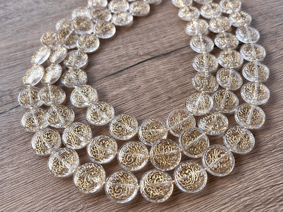 Clear Gold Lucite Bead Multi Strand Chunky Statement Necklace - Charlotte
