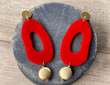 Red Gold Matte Acrylic Statement Lucite Big Dangle Earrings - Sylvia