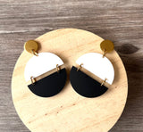 White Black Lucite Big Large Dangle Statement Earrings - Orville