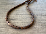 Brown Wood Copper Hematite Beaded Mens Necklace - Soren