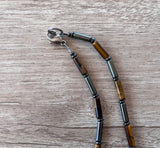 Tigers Eye Hematite Gray Brown Beaded Mens Necklace - Wyatt