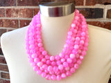 Pink White Acrylic Lucite Big Bead Chunky Multi Strand Necklace - Alana