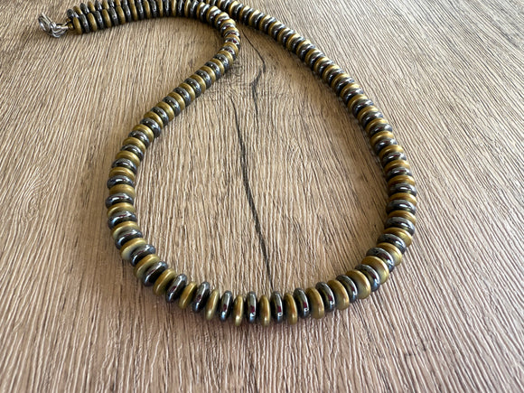 Gray Hematite Gold Stone Beaded Short Long Mens Necklace - Mateo