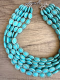 Blue Gold Acrylic Beaded Chunky Multi Strand Statement Necklace - Ava