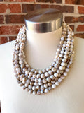 White Brown Acrylic Lucite Bead Chunky Multi Strand Womens Statement Necklace - Alana