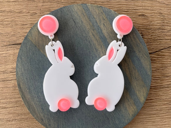 Easter Bunny Acrylic Big Dangle Statement Earrings