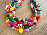 Multi Color Acrylic Beaded Statement Chunky Necklace