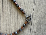 Mens Jasper Brown Wood Gemstone Beaded Necklace | Terrance | DLD Jewelry