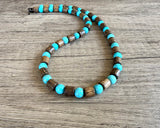 Mens Turquoise Brown Wood Gemstone Beaded Necklace | Terrance | DLD Jewelry