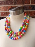 Multi Color Acrylic Big Bead Chunky Statement Necklace - Alana