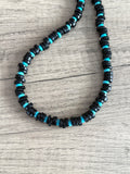 Black Wood Blue Turquoise Beaded Mens Necklace - Dennis
