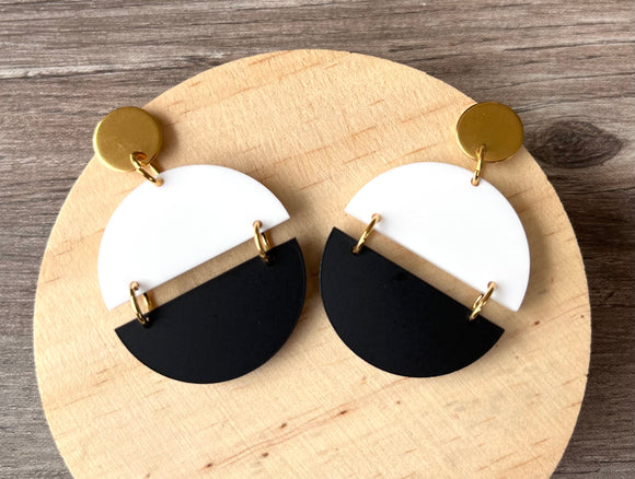 White Black Lucite Big Large Dangle Statement Earrings - Orville